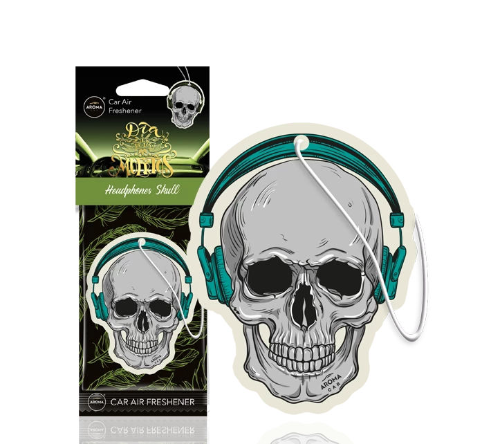 Автомобилен ароматизатор с череп с слушалки и опаковката
