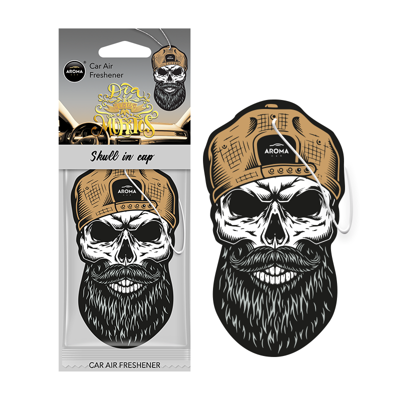 Автомобилен ароматизатор с череп с брада и шапка с опаковка  
